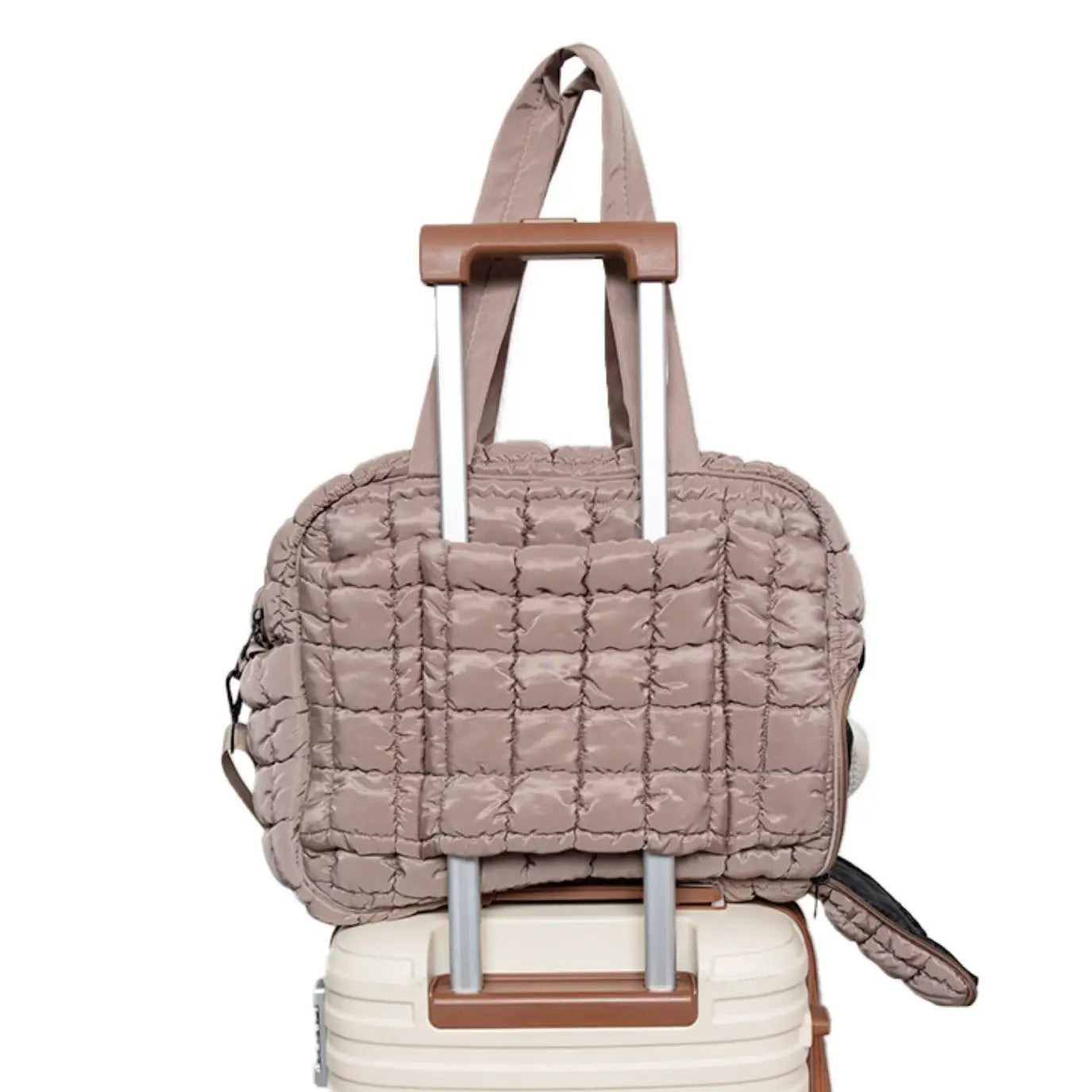 Pre-order Quilted Duffel Weekender with Luggage Slip - Tan