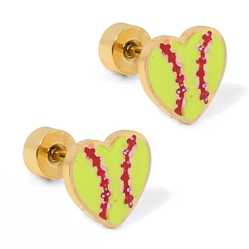 Pre-order Screwback Studs- Softball Heart