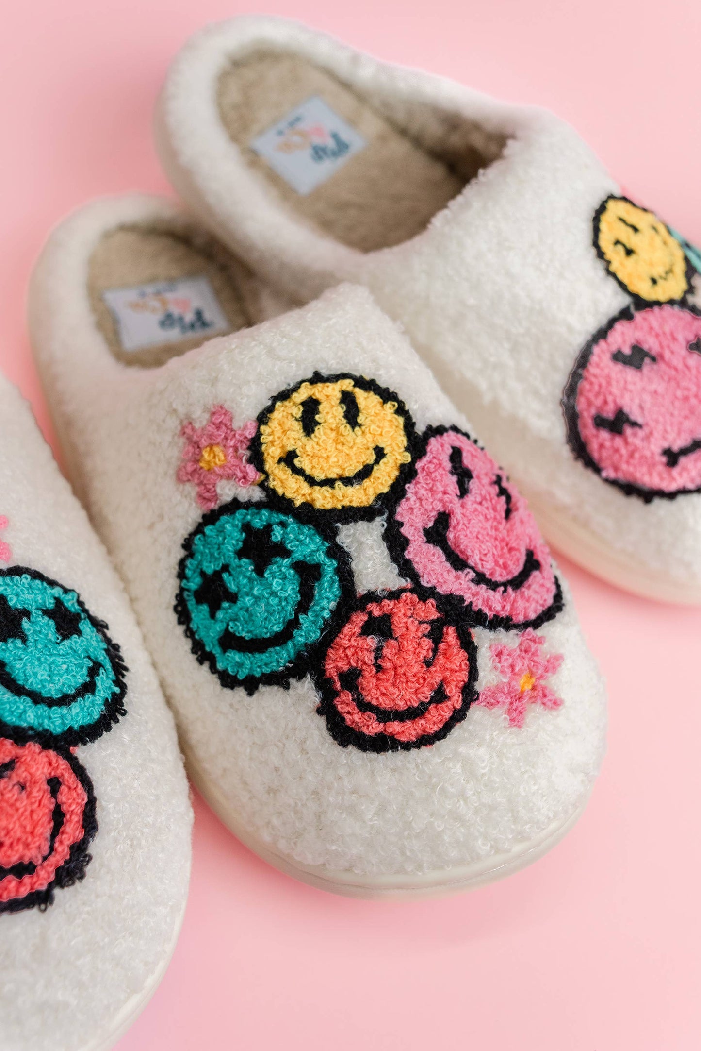 Retro Floral Smiley Face Slippers
