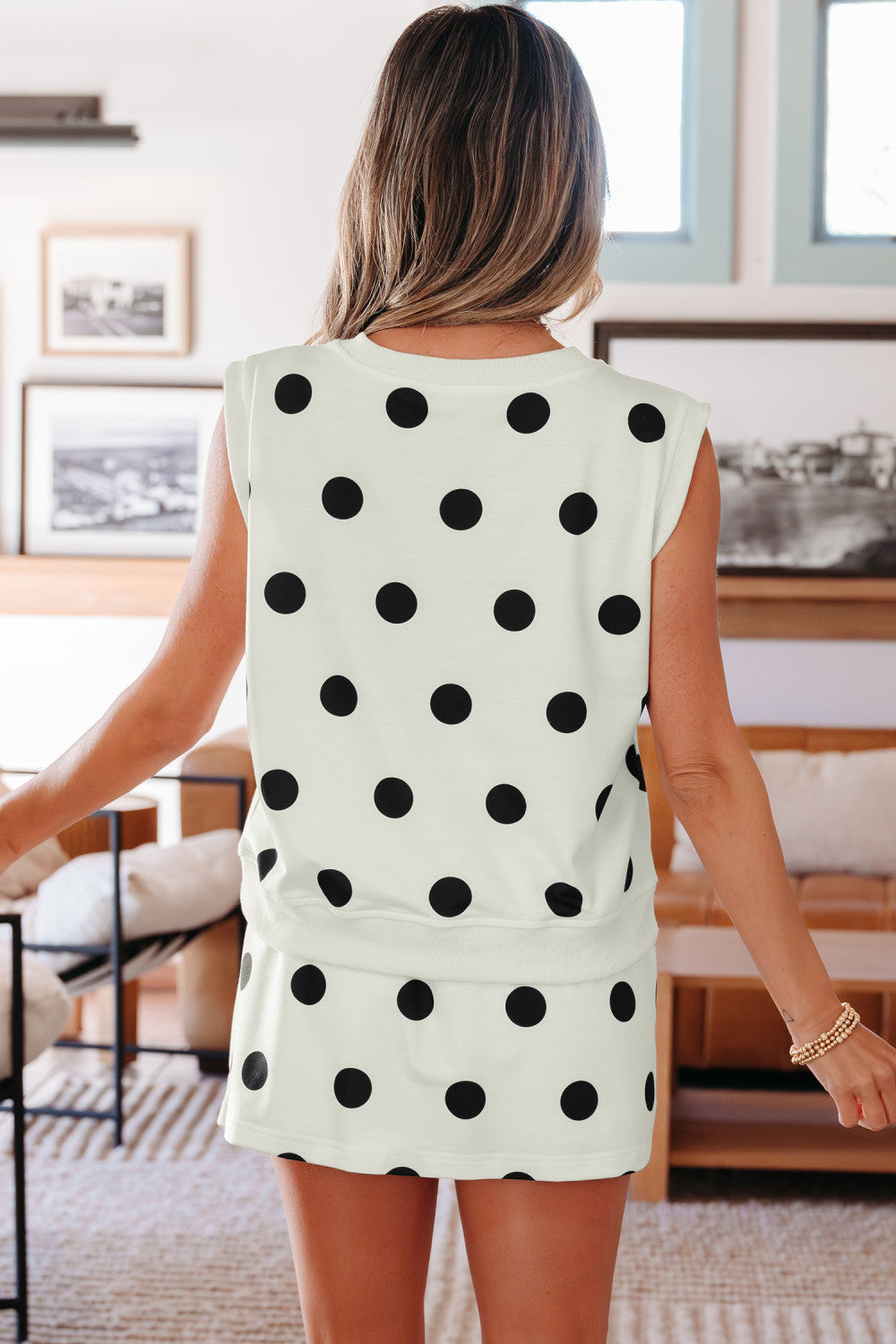 Pre-order Classic Charm Polka Dot Skort Set - White