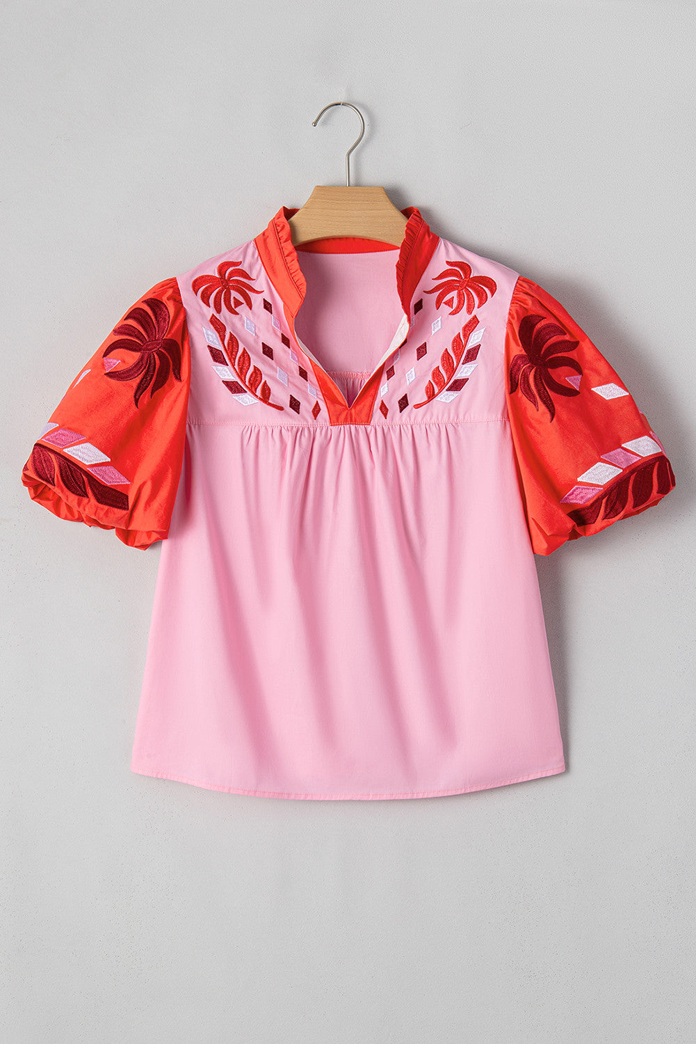 Pink and Red Embroidered Top