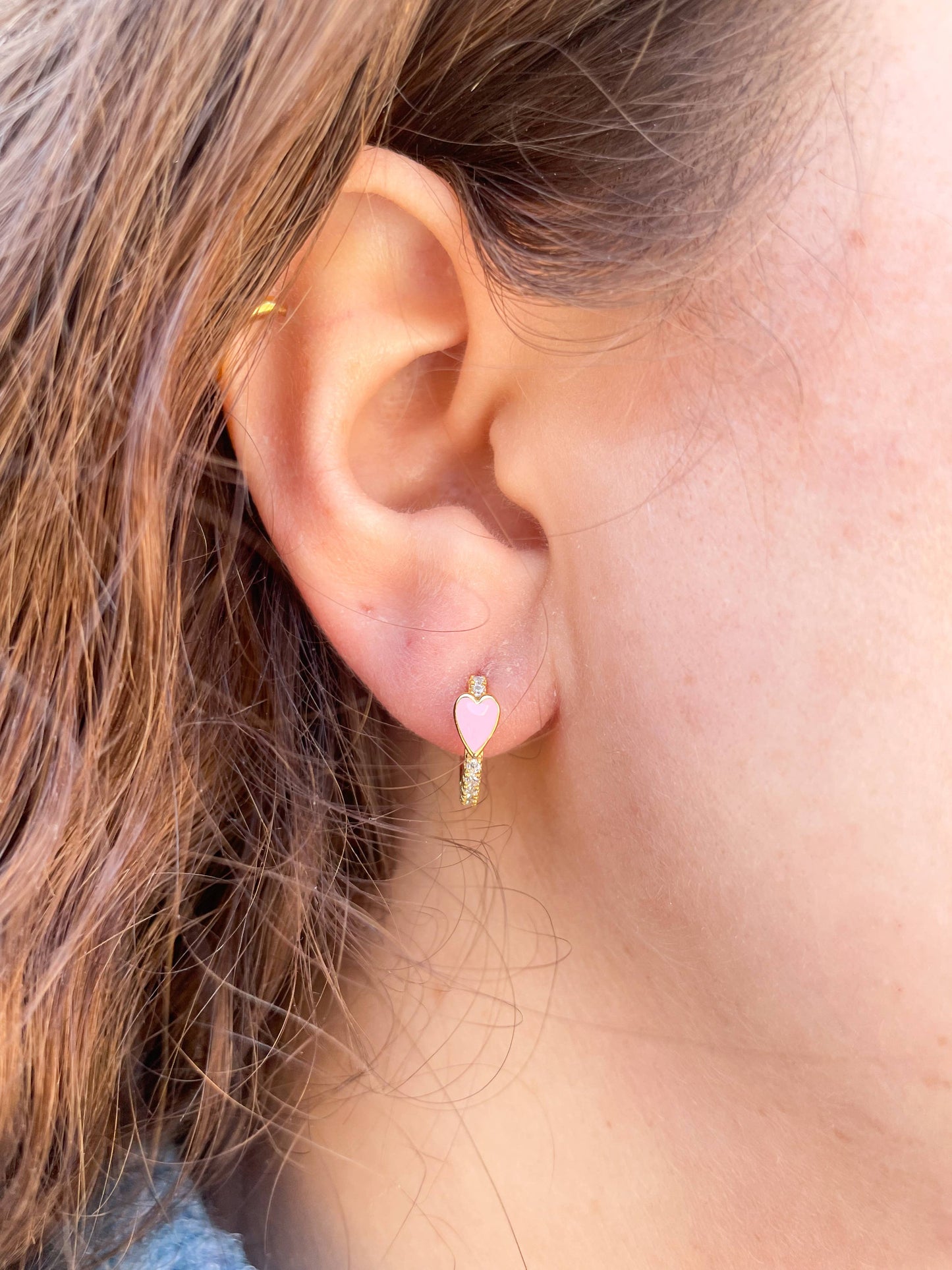 Bubblegum Pink Heart Pave Huggie Earrings