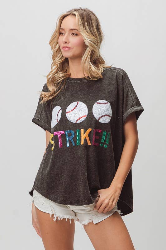 Sequin Baseball Strike Top