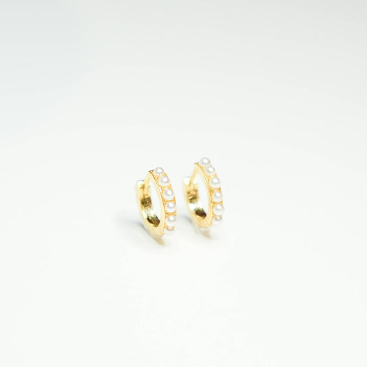 Dainty Pearl Studded Gold Huggies Earring
