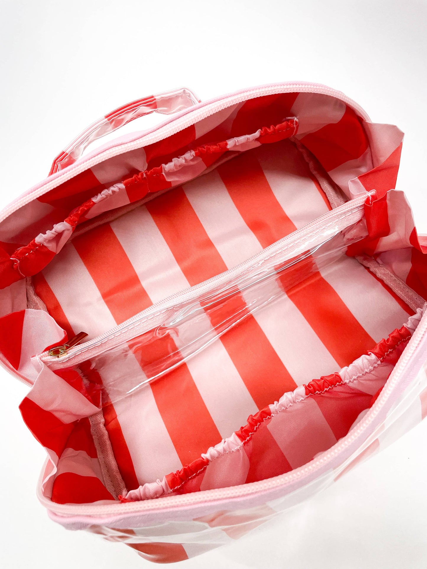 Gloss & Go - Colorful Stripe Wipeable Cosmetic Toiletry Bag (White/Pink Only)