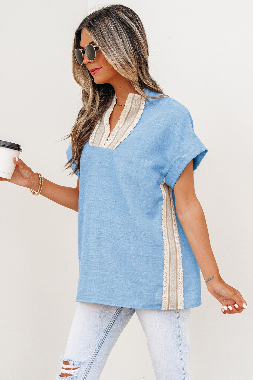 Pre-order Blue Lace Trim Top