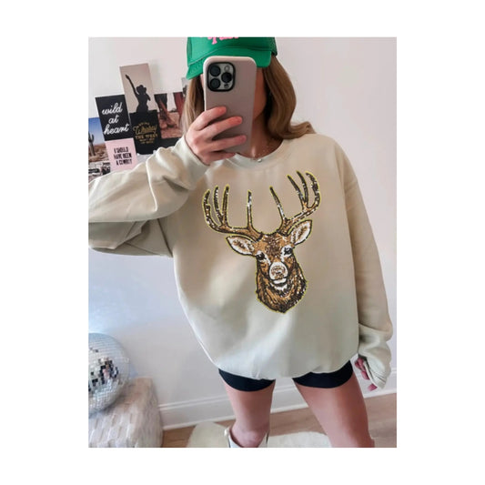 Pre-Order Sequin Sweatshirt - Regular Deer - Sand